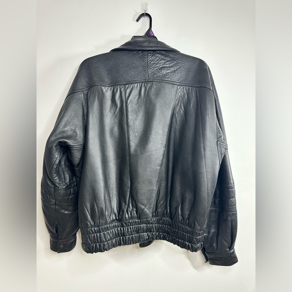 Vintage Vera Pelle Black Leather Bomber Jacket Size 54 (US 44/46) - Picture 2 of 9